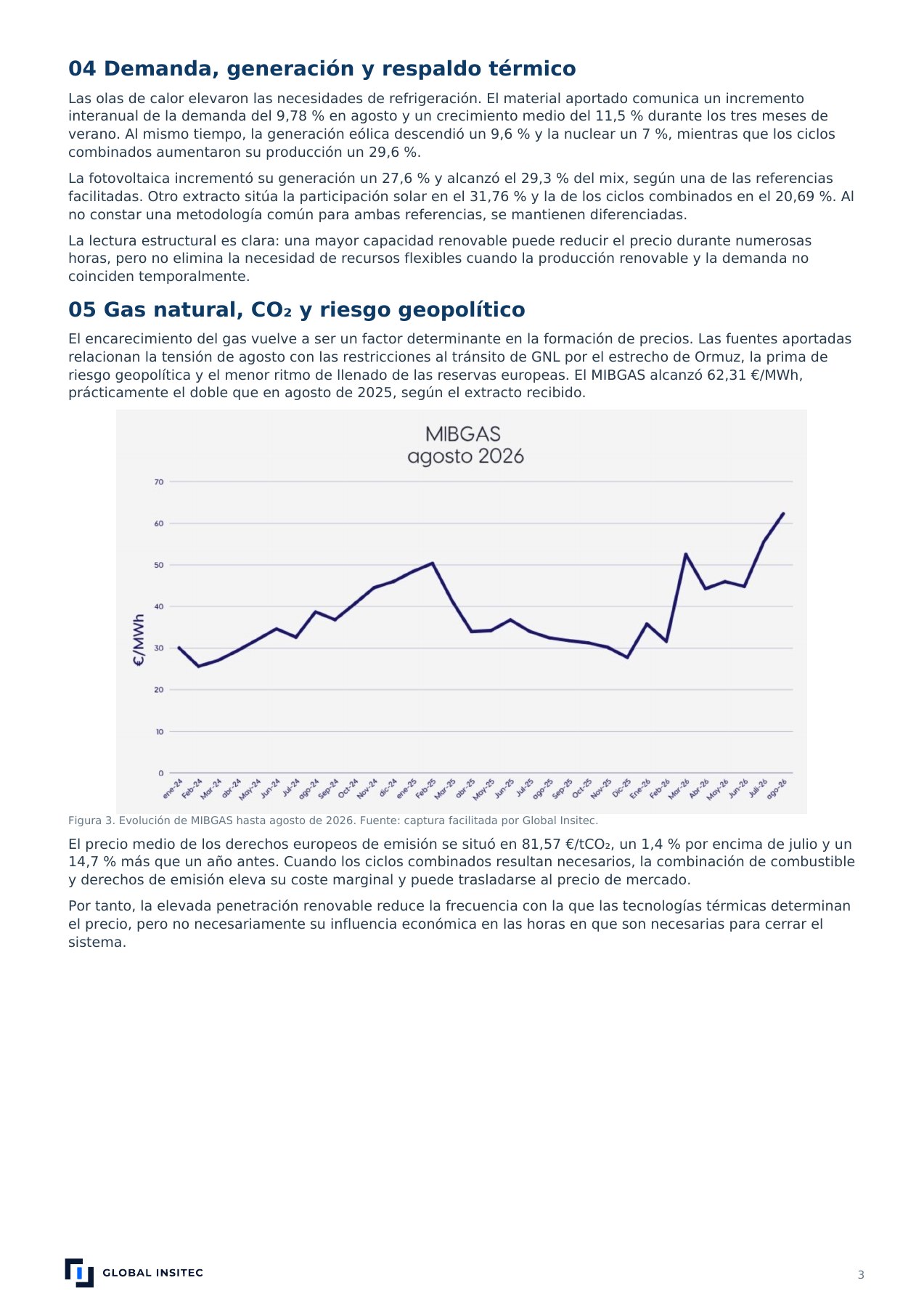 Página 3 del informe energético de agosto de 2026