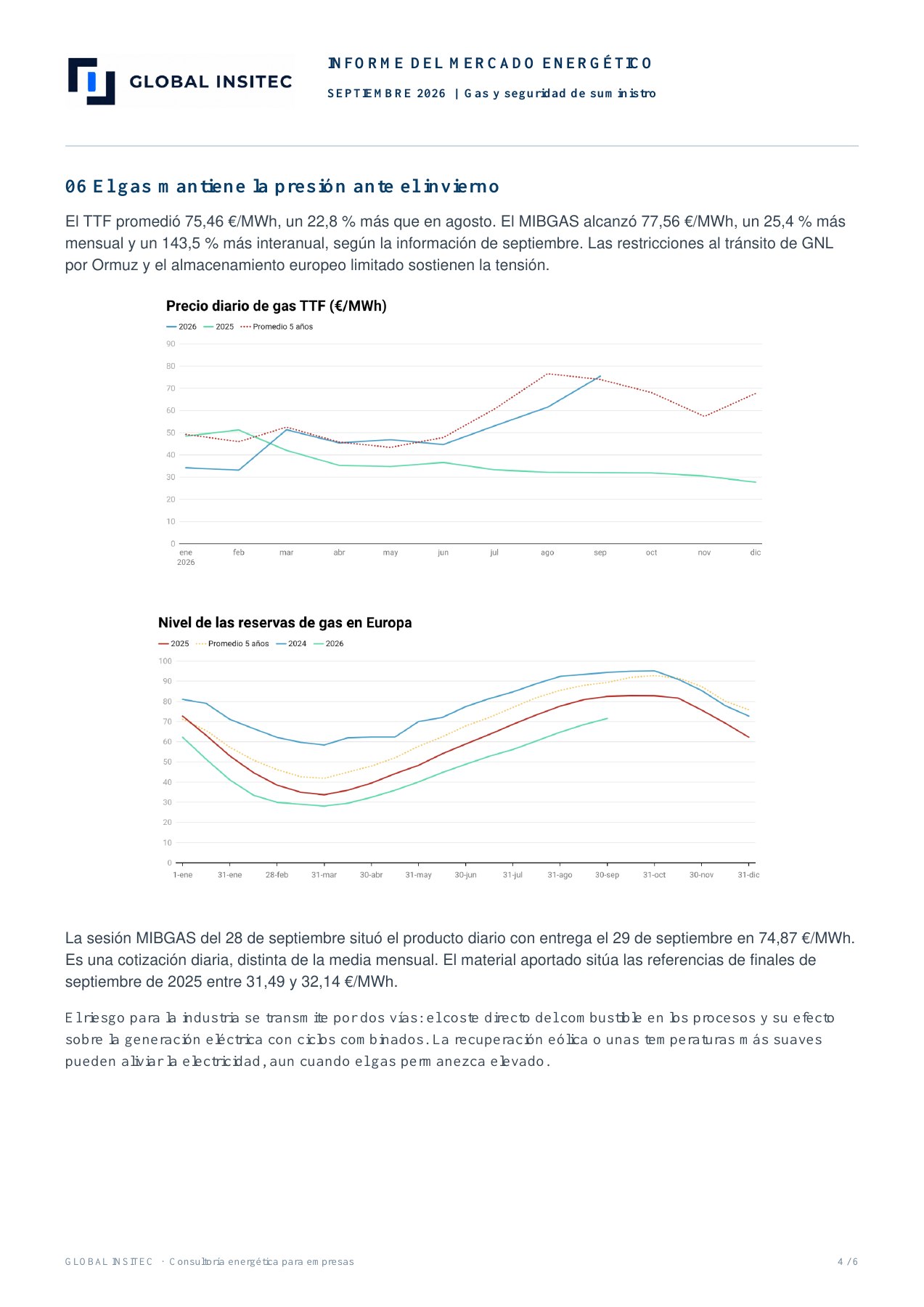 Página 4 del informe energético de septiembre de 2026