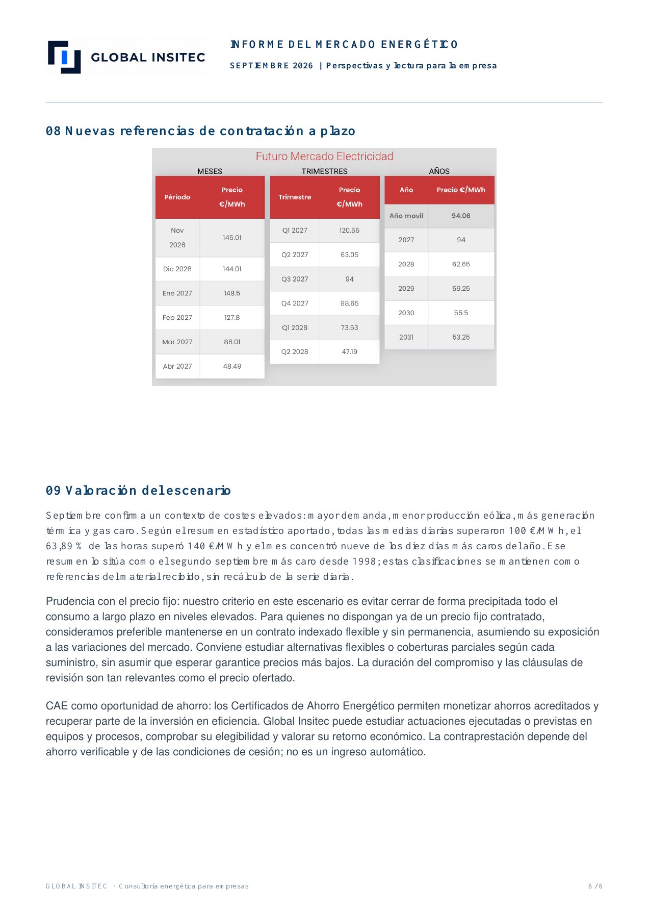 Página 6 del informe energético de septiembre de 2026